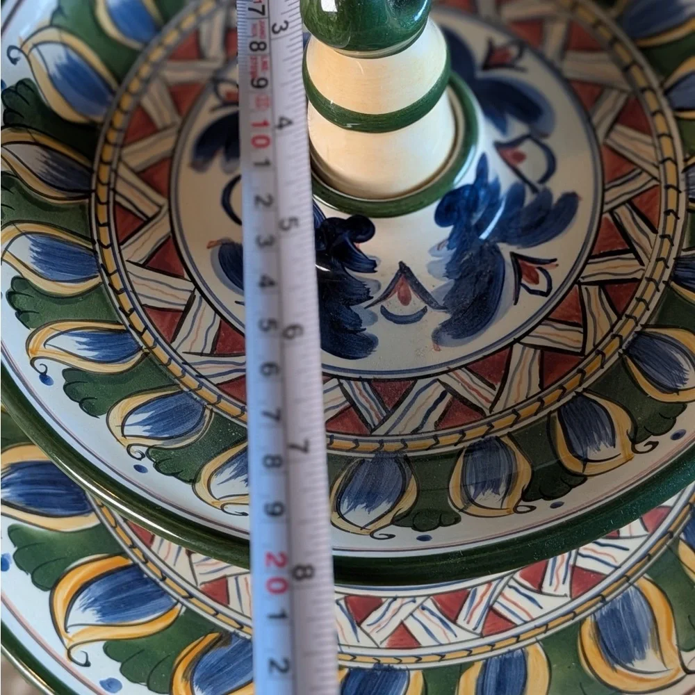 Tabletops Unlimited Deruta 2 Tier Serving Stand Italian Hand Painted Ceramic - Picture 7 of 8